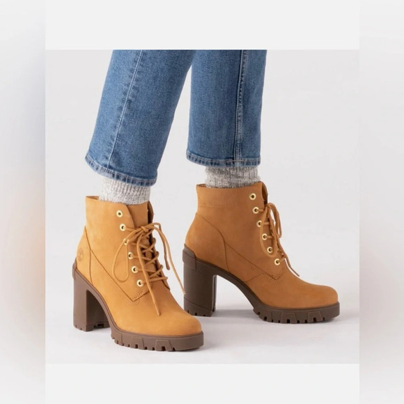 SOLD Timberland Women's Lana High Heel Wheat Leather Boots Size 9 - Picture 1 of 16